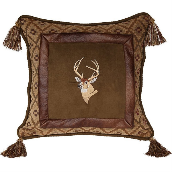 PL5103-OS-DE Lodge Deer Pillow - Brown/Green by HiEnd Accents
