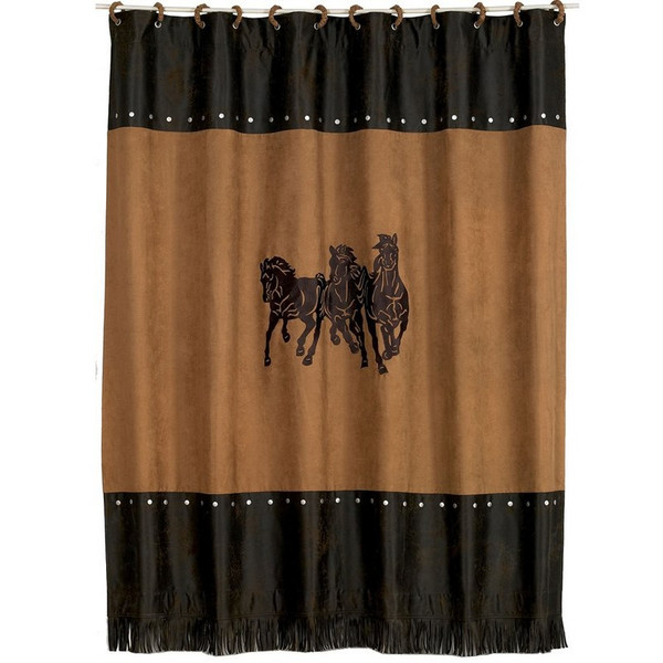 WS3003SC Ocala Ii Embroidered 3 Horse Shower Curtain - Tan/Brown by HiEnd Accents