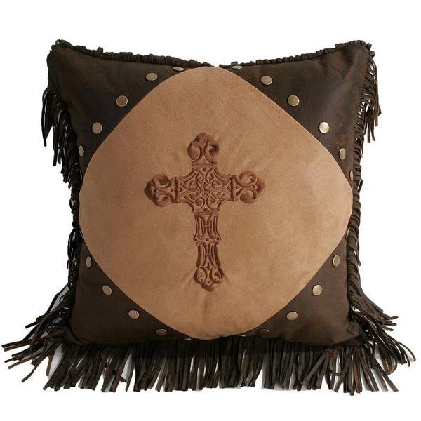 WS3182P5 Crosses Diamond Cross Pillow - Tan/Brown by HiEnd Accents