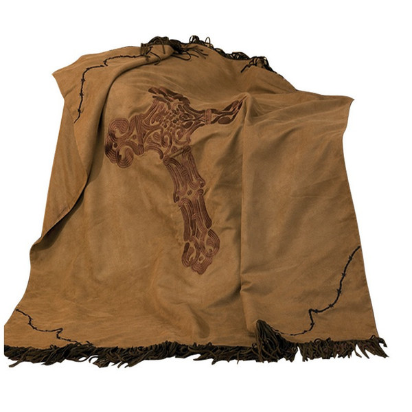 WS3182TH Crosses Embroidered Cross Throw With Barbwire - Tan/Brown by HiEnd Accents