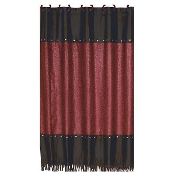 WS4001SC-OS-RD Cheyenne Red Faux Tooled Leather Shower Curtain by HiEnd Accents