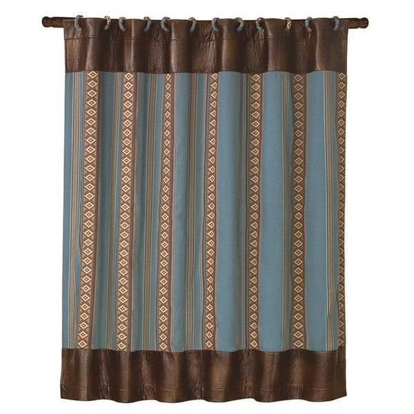 WS4066SC Ruidoso Striped Shower Curtain - Turquoise/Brown by HiEnd Accents
