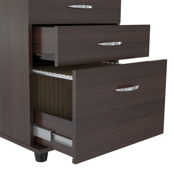 Homeroots 26.8" Espresso Melamine And Engineered Wood File Cabinet With 3 Drawers 249816