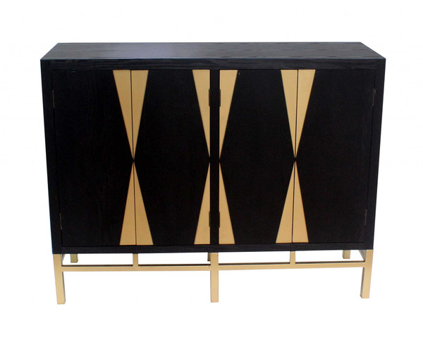 Homeroots 16" X 48" X 37" Black & Gold, 4 Door Storage - Cabinet 274435