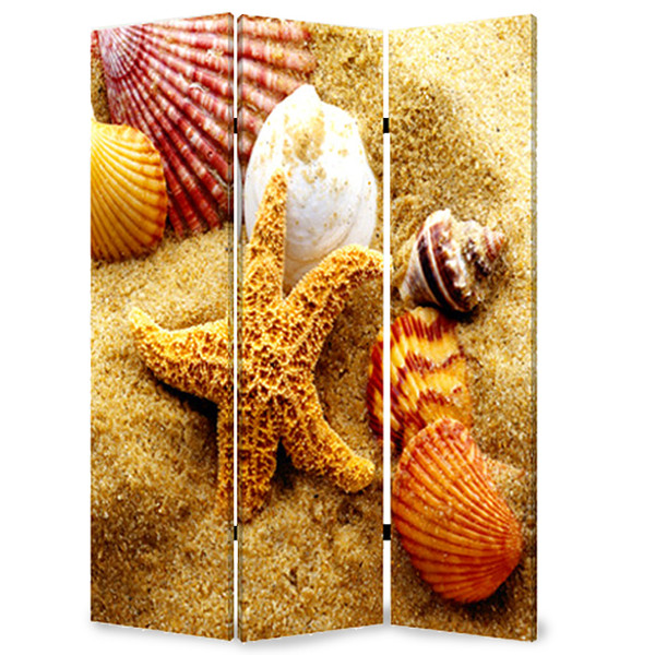 Homeroots 1" X 48" X 72" Multi-Color, Wood, Canvas, Sea Shell - Screen 274624