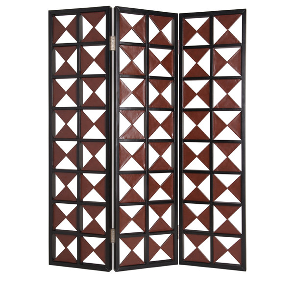 Homeroots 1" X 59" X 84" Brown & White, Faux-Leather - Screen 277100
