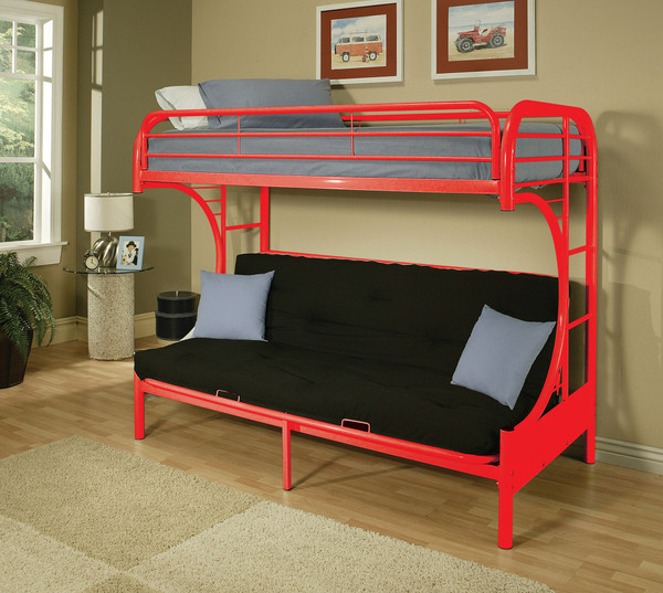Homeroots 78" X 41" X 65" Twin Over Full Red Metal Tube Futon Bunk Bed 285190