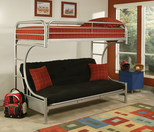 Homeroots 84" X 62" X 65" Twin Xl Over Queen Silver Metal Tube Futon Bunk Bed 285196