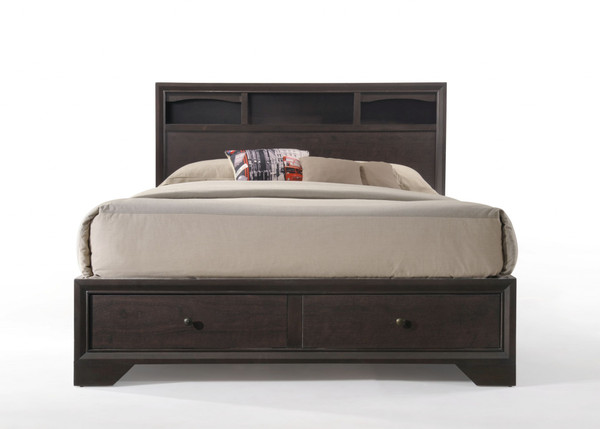 Homeroots 71" X 63" X 48" Espresso Rubber Wood Queen Bed With Storage 285860