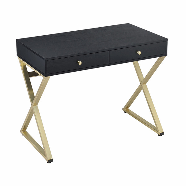 Homeroots 42" X 19" X 31" Black And Brass Particle Board Desk 286081