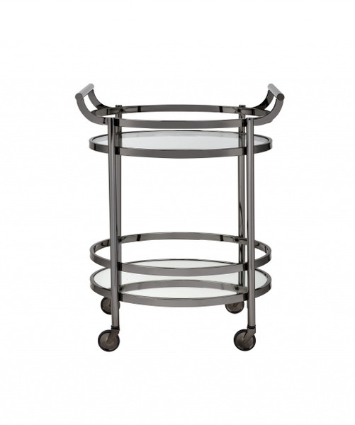 Homeroots 27" X 19" X 34" Clear Glass And Black Nickel Serving Cart 286458