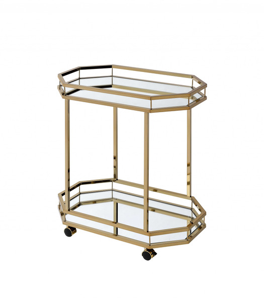 Homeroots 27.6" X 16.6" X 31.5" Mirror And Champagne Serving Cart 286460