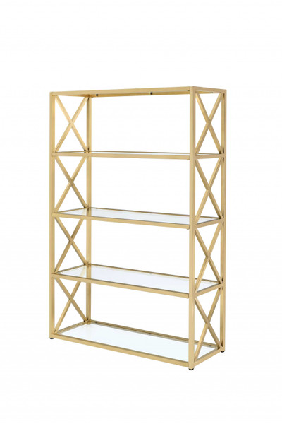 Homeroots 48" X 14" X 77" Clear Glass And Gold Bookcase 286631