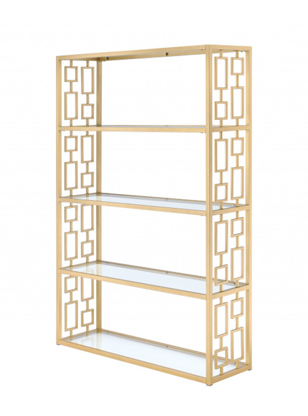 Homeroots 48" X 14" X 72" Clear Glass And Gold Bookcase 286632