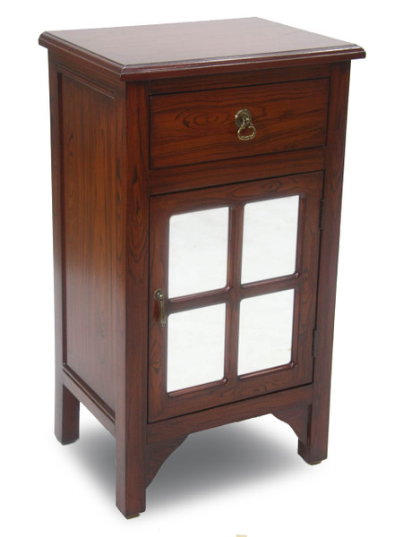 Homeroots 30" Mahogany Veneer Wood Mirrored Glass Accent Cabinet With A Drawer And A Door 291851