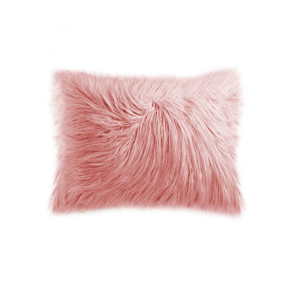 Homeroots 12" X 20" X 5" Dusty Rose Sheepskin Faux Fur - Pillow 294245