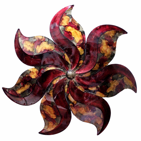 Homeroots Large Flower Metal Wall Decor - Metal, Lacquered In Burgundy, Copper And Brown 294516