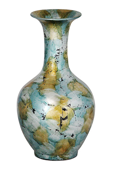 Homeroots 18" Foiled & Lacquered Ceramic Vase - Ceramic, Lacquered In Mint And Gold W/ Black Show-Through 294536