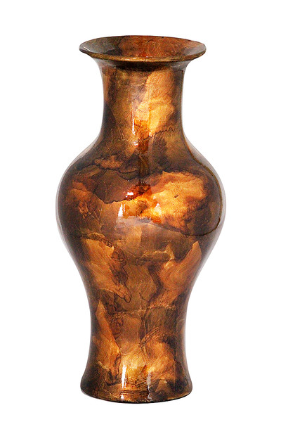 Homeroots 18" Foiled & Lacquered Ceramic Vase - Ceramic, Lacquered In Copper, Brown And Orange 294538