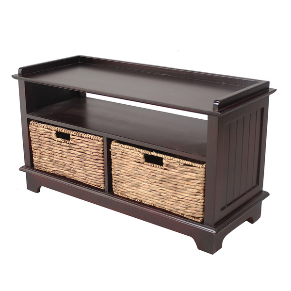 Homeroots 21.75" Espresso Wood Entertainment Cabinet With 2 Hyacinth Storage Baskets 294589