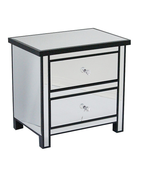 Homeroots 22" Black Wood Accent Cabinet With 2 Mirrored Drawers 294625
