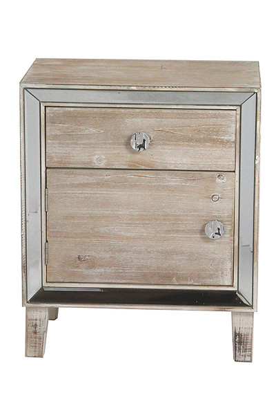 Homeroots White Washed Wood Accent Cabinet With A Door, A Drawer And Clear Mirrored Glass 294663