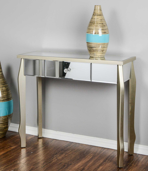 Homeroots 31" Champagne Console Table With A Mirrored Glass Top And A Drawer 294698