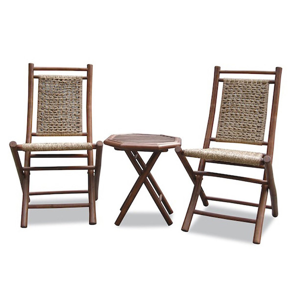 Homeroots 36" Brown Bamboo Sea Grass Weave 2 Chairs And A Table Bistro Set 294713