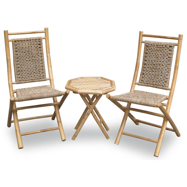 Homeroots 36" Natural Bamboo Sea Grass Weave 2 Chairs And A Table Bistro Set 294714