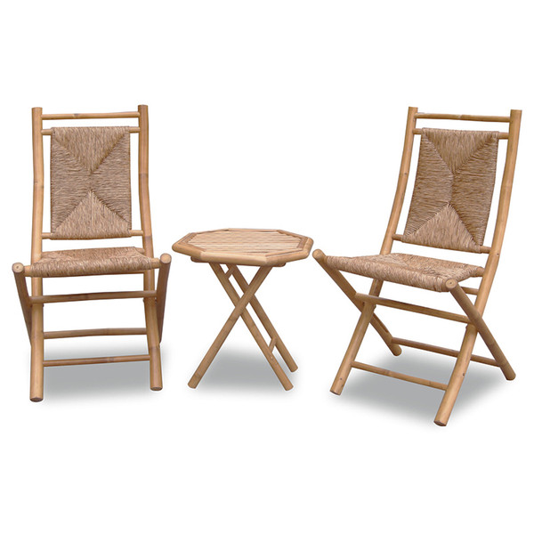 Homeroots 36" Natural Bamboo Sea Grass Triangle Weave 2 Chairs And A Table Bistro Set 294716