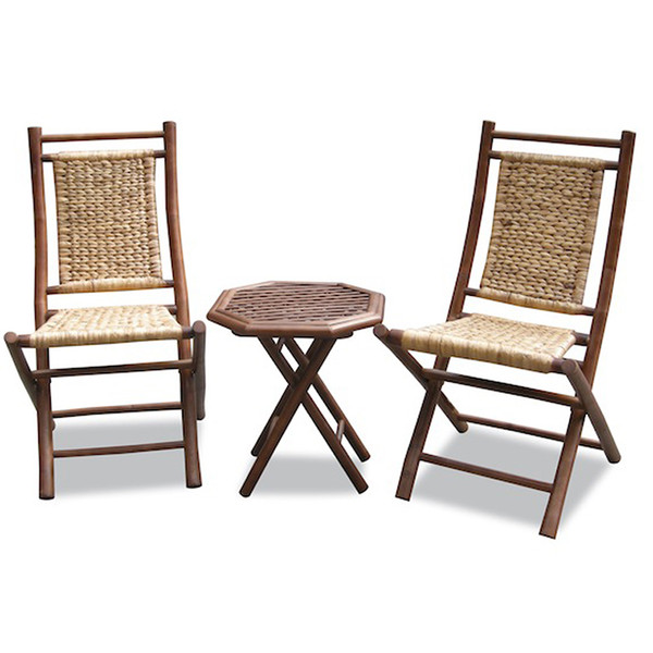 Homeroots 36" Brown Bamboo Sea Grass Weave 2 Chairs And A Table Bistro Set 294717