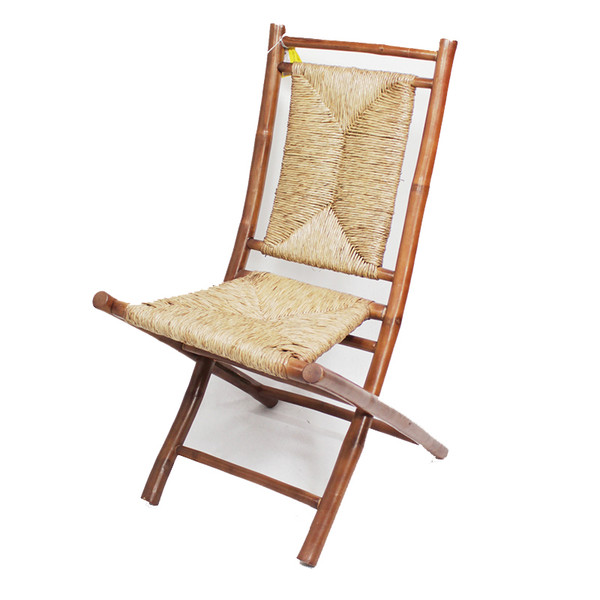 Homeroots 36" 2 Brown And Natural Bamboo Folding Chairs With A Triangle Weave 294749