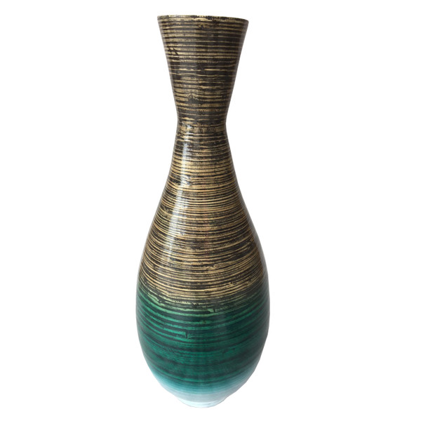 Homeroots 27" Spun Bamboo Floor Vase - Bamboo In Distressed Aqua 294817