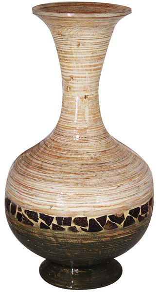 Homeroots 22" Spun Bamboo Vase - Bamboo In White And Gray W/ Coconut Shell 294879