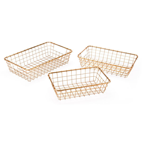 Homeroots 19.7" X 11.8" X 4.9" 3 Pcs Simple Gold Baskets Grid Trays 295671