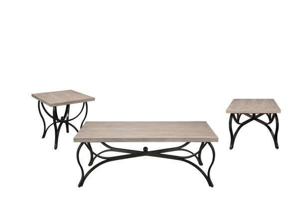 Homeroots 48" X 24" X 19" 3Pc Gray Oak And Black Coffee And End Set 318984