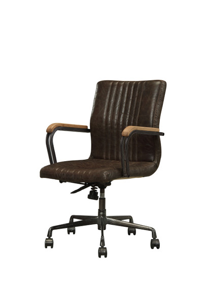 Homeroots 22" X 26" X 35-3" Distressed Chocolate Top Grain Leather Executive Office Chair 319064