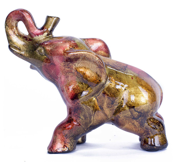 Homeroots 8" Decorative Ceramic Elephant - Copper, Red And Gold 319654