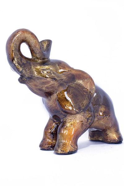 Homeroots 10" Decorative Ceramic Elephant - Copper, Brown And Orange 319657