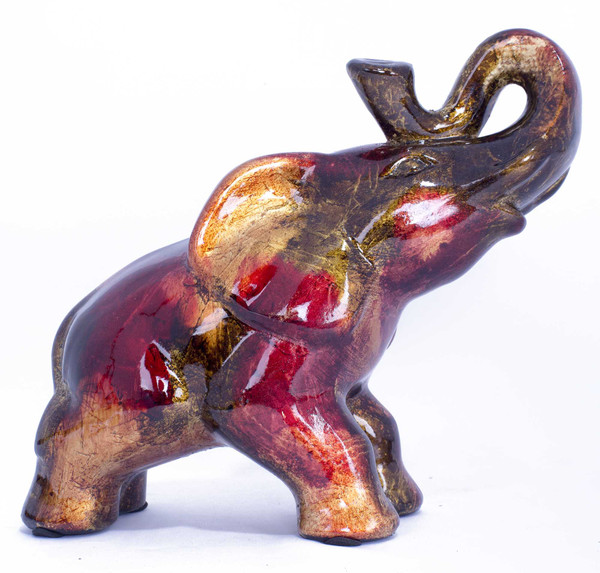 Homeroots 10" Decorative Ceramic Elephant - Copper, Red And Gold 319659