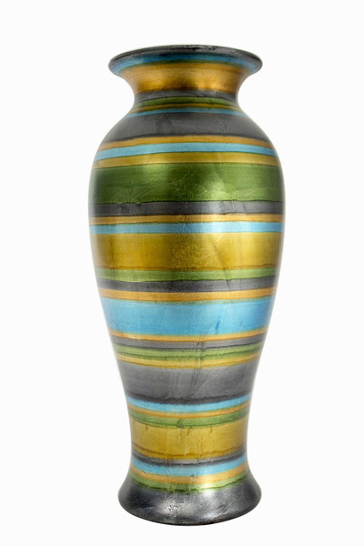 Homeroots 21" Ceramic Vase - Blue, Green, Gold, Copper And Pewter In Blue, Green, Gold, Copper And Pewter 319689