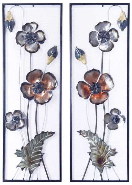 Homeroots Midnight Garden Primrose Vertical Wall Panel- Set Fo 2 - Metallic Multi-Color 319808