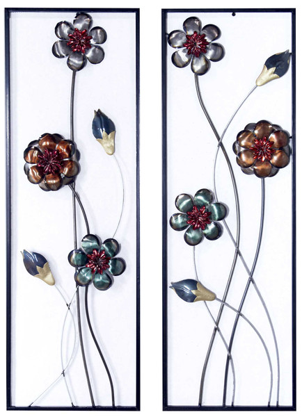 Homeroots Midnight Garden S And Blooms Vertical Wall Panel- Set Fo 2 - Metallic Multi-Color 319809