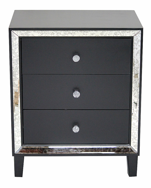 Homeroots 34" Black Accent Cabinet With 3 Drawers And With Antiqued Mirror Accents 319821