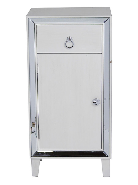 Homeroots 41.5" White Washed Accent Cabinet With A Drawer And A Mirrored Door 319830