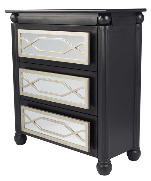 Homeroots 37" Black And Silver Accent Cabinet With 3 Drawers And Mirrored Glass 319832