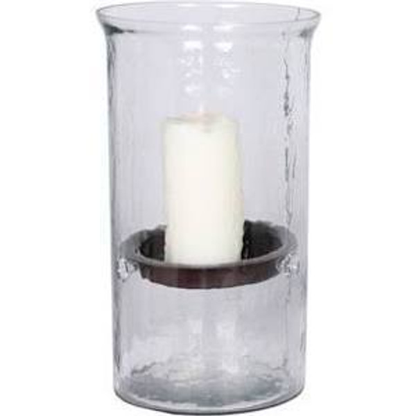 H-1179 Horizon Hammered Glass Candle Cylinder Medium With Brown Inserts