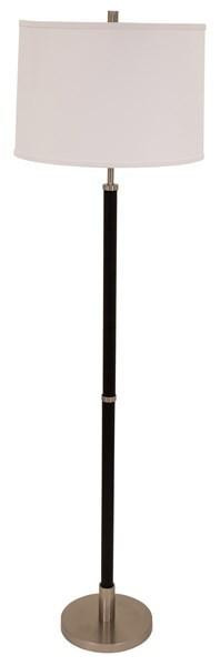 House Of Troy Hardwick Six Way Floor Lamp In Satin Nickel With Black Leather Accents