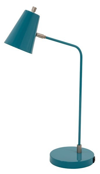House Of Troy Kirby Led Task Lamp In Teal With Satin Nickel Accents And Usb Port