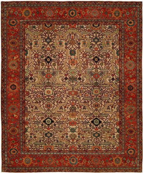 10274 Harounian Antique Heriz 109 Red/Blue Hand Knotted Wool Rug - 10'x14'